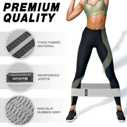 12 Pcs Fabric Resistance Bands for Working Out Non-Slip Booty Exercise Loop Bands for Women Men Glutes Hip Thigh Butt Yoga Pilates Fitness Gym, Light Medium Heavy - color: Gray, style: Medium Resistance