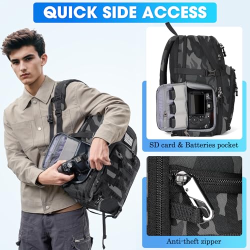 SDYSM Camera Backpack Bag Professional for DSLR/SLR Mirrorless Camera Waterproof 15.6 inch Tactical Camera Bags for Photographers with Rain Cover, Tripod Holder, Small Bag Photography Backpack Case - color: Camouflage Grey