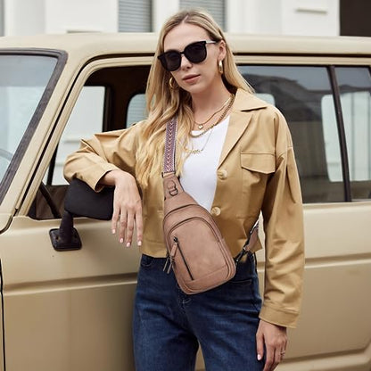 CLUCI Crossbody Bags for Women Men,Leather Sling Bag Cross Body Backpack for Woman Gifts for Women Birthday Unique - color: 1 Light Brown