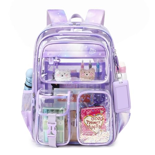 Clear Backpack for School,Transparent Backpack Stadium Events,Heavy Duty Clear Bookbag for Girls,Boys,Work,Sport Purple Sparkle - color: Purple Sparkle