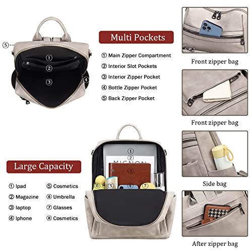 AGLOD Leather Backpack Purse for Women Designer Ladies Shoulder Bag Fashion Faux Work Travel Handbags - color: Kcus22001-grey