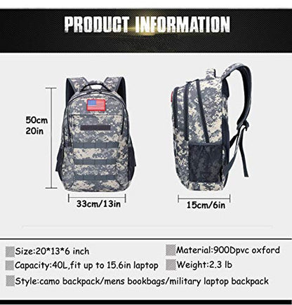 4land Camo Backpack for Boys,Army Boys Backpacks for Elementary Middle School Military,Camouflage Bookbag 40L - color: A-acu