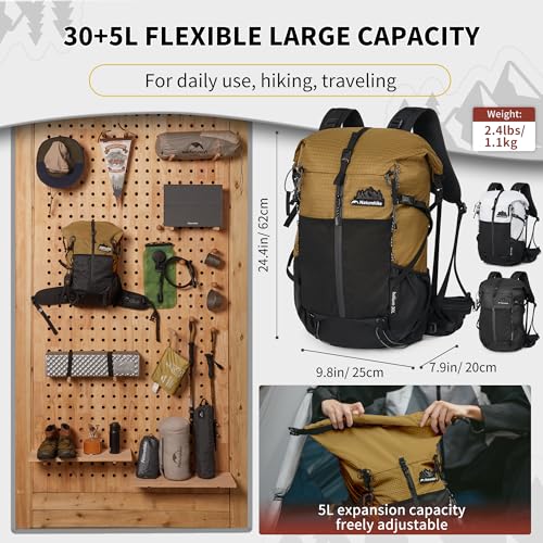 Naturehike Hiking Backpack, 30+5L Travel Backpack with Macromolecule Fabric, Hiking Daypack with AIR Backpack System for Women Men(EU brown) - color: Brown