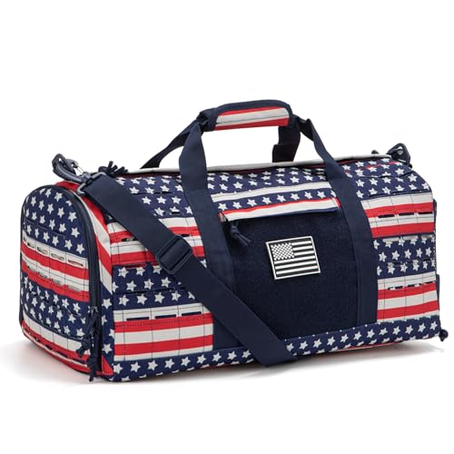 QT&QY 40L Military Tactical Duffel Bag For Men Sport Gym Bag Fitness Tote Travel Duffel Bags Training Workout Bag With Shoe Compartment Basketball Football Weekender Bag patriot Star Spangled - color: Star Spangled