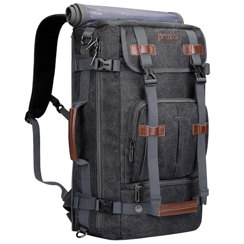 WITZMAN Canvas Backpack Vintage Travel Backpack Large Laptop Bags Convertible Shoulder Rucksack(A519-1 Black) - color: Black