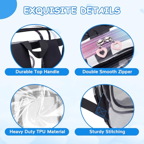 Clear Backpack for girls, 3PCS Heavy Duty Thick TPU Clear Bookbag, Transparent Bookbag Stadium Events, See Through Large Ergonomic Backpack for School Kids Women Travel Security College Concert - color: 3 Pcs Black