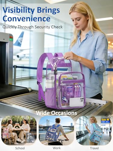 Extra Large Clear Backpack with TSA Lock, Heavy Duty Transparent See Through Clear Bookbag for College, Work, Travel, Casual Sport, Purple - color: Purple