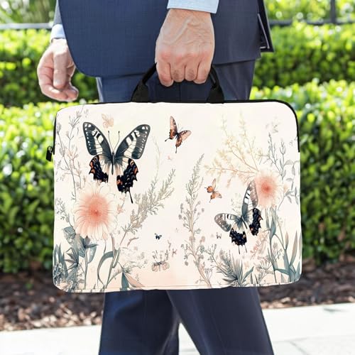 15-Inch Laptop Sleeve – Stylish, Lightweight, Shockproof, Water-Resistant Case for Lenovo, HP, Dell, Asus Notebooks - Cute Weeds and Butterflies - color: Cute Weeds and Butterflies