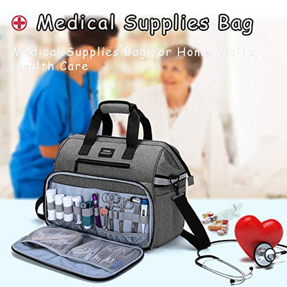CURMIO Home Health Nurse Bag, Medical Supplies Bag with Padded Laptop Sleeve for Home Visits, Health Care, Hospice, Bag ONLY, Gray (Patent Pending) - color: Gray