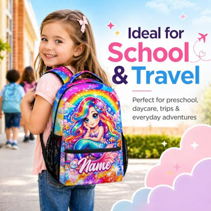 School Backpack for Girls Personalized Mermaid Bookbag - Custom Kids School Bag with Name, Large Capacity Daypack for Preschool, Kindergarten, Elementary (17 Inch) - color: Blue