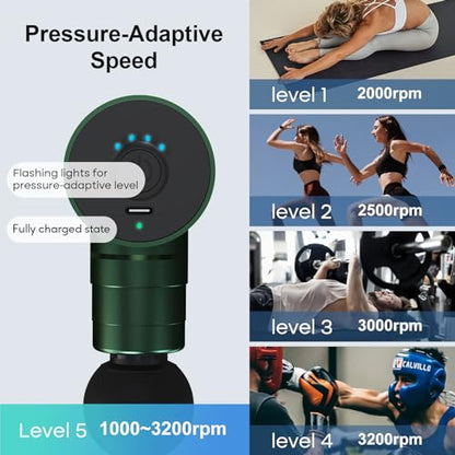 arboleaf Massage Gun Deep Tissue, Full-Metal Electric Portable Hand Held Massager Gun for Back, Body Sore Muscles, Pain Relief, Gifts, Office, Home, Athletes - color: Green
