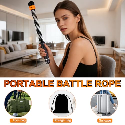 2PCS Adjustable Weighted Ropeless Battle Ropes, Heavy Duty Cordless Battle Rope for HIIT & Cardio Full-Body Workout Tool with Non-Slip Spiral Handles, Home Gym Equipment for Men & Women (Black)