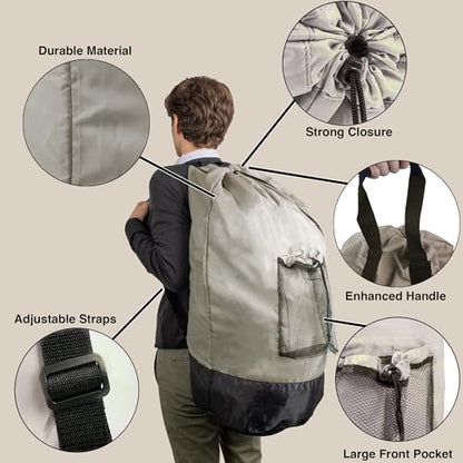 Laundry Bag Backpack with Shoulder Straps and Mesh Pocket Laundry Backpack Large Portable Laundry Hamper for College Laundromat Apartment with Drawstring Closure, Adjustable Back Straps (Khaki) - color: Khaki