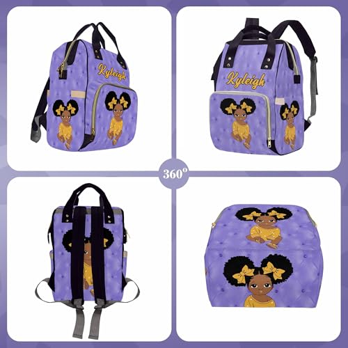 Custom Name Diaper Bag Backpack for Women Personalized Black Afro Women Nappy Bag Casual Travel Daypack Customized Newborn Gift Purple - color: 230112-9