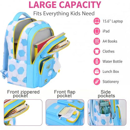 3PCS Kids Backpack Set, School Backpack with Lunch Bag & Pencil Case, Lightweight Waterproof Bookbag for Kids (Blue soccer) - color: Blue Soccer