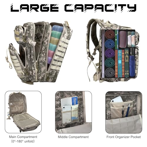 WOLT | Military Tactical Backpack for Men, Large Army 3 Day Assault Pack with MOLLE Bag for Hiking Survival Gear, Range Bag (CamouflageGrey) - color: Camouflagegrey