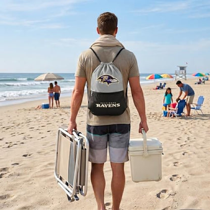 FOCO Baltimore Ravens Big Logo Drawstring Backpack with Zippered Pocket - Limited Edition Ravens Bag - NFL Gear - Officially Licensed Fan Gear - color: Baltimore Ravens