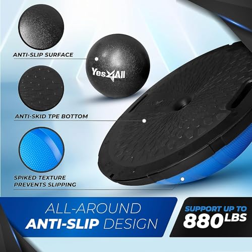 Yes4All 880LBS Half Ball Balance Trainer, Pilates Balance & Stability Ball for Exercises, Home Gym, Floor & Full Body Workouts - color: C. Upgrade Combo - Black/Blue