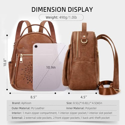 APHISON Small Backpack Purse for Women Cute PU Leather Mini Backpacks Ladies Casual Lightweight Travel Daypack Waterproof - color: 4-brown, size: Small