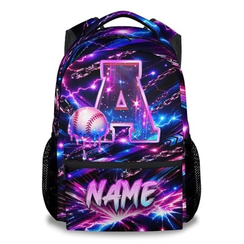COZYAURA Baseball Backpack for Kids, Personalized Boys School Bag with Custom Name Initial, 17 Inch Monogram Sports Bookbag for Elementary Middle School - color: Purple