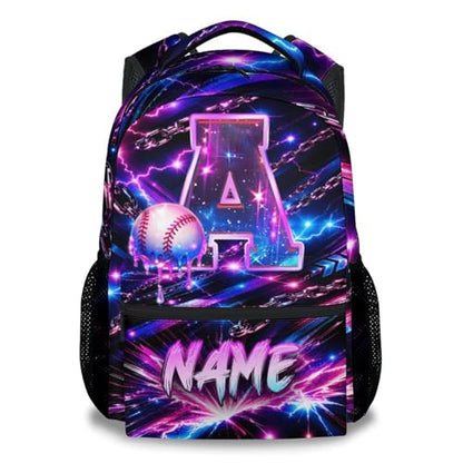 COZYAURA Baseball Backpack for Kids, Personalized Boys School Bag with Custom Name Initial, 17 Inch Monogram Sports Bookbag for Elementary Middle School - color: Purple