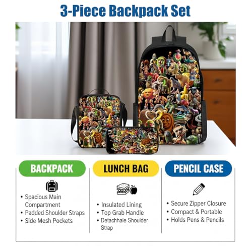 3 in 1 cartoon Pattern, 17'' Large-Capacity Backpack Set With a Fashionable and Personalized Style is Exquisitely Designed and Widely Applicable, Making it an Ideal Choice(Red)