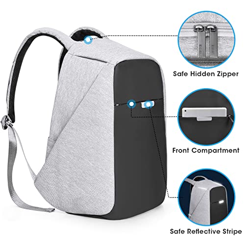 oscaurt Anti Theft Backpack 15.6 Inch Laptop Travel Backpack with Hidden Zipper and USB Charging Port Waterproof Business Computer Bag for Men & Women - color: Light Grey