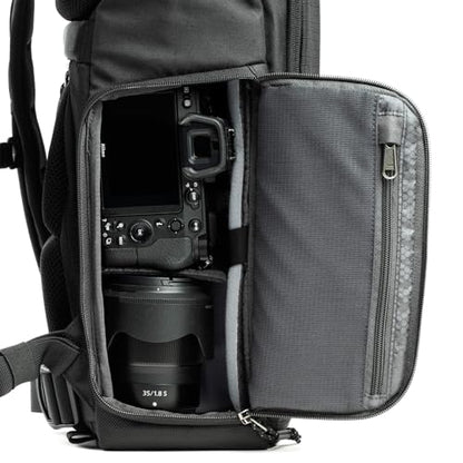 Think Tank FocusPoint 22L RollTop Camera Backpack - Asphalt Black: Expandable Travel & Camera Backpack with Laptop Sleeve, Quick Side and Back Access, Rain Cover – Versatile Photography & Travel Bag - color: Asphalt Black, size: 22 Liters