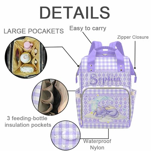 Newcos Personalized Baby Diaper Bag Backpack for Newmon, Custom Name Diaper Bag with Water Bottle, Customized Monogram Mommy Bags Nursing Bag Tote for Baby Wife Dad Women Mothers Day Birthday Purple - color: Patten 21