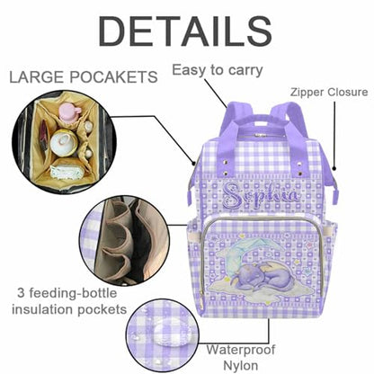 Newcos Personalized Baby Diaper Bag Backpack for Newmon, Custom Name Diaper Bag with Water Bottle, Customized Monogram Mommy Bags Nursing Bag Tote for Baby Wife Dad Women Mothers Day Birthday Purple - color: Patten 21
