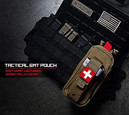 Tourniquet Holder Small Trauma Portable Tactical First Aid Pouch with Molle System IFAK Medical Pouch, Emergency EMT Med Kit for Camping and Hiking (Tan) - color: Tan