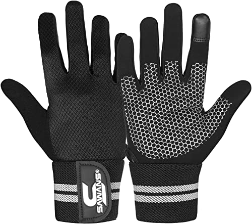 SAWANS Weight Lifting Gloves Gym Workout Fitness Wrist Wrap Support Men Women Fingerless Gloves Full Finger Touchscreen - size: X-Large