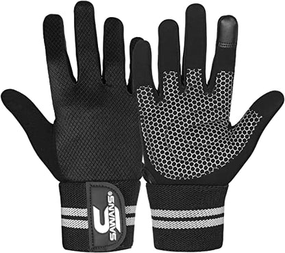 SAWANS Weight Lifting Gloves Gym Workout Fitness Wrist Wrap Support Men Women Fingerless Gloves Full Finger Touchscreen - size: X-Large