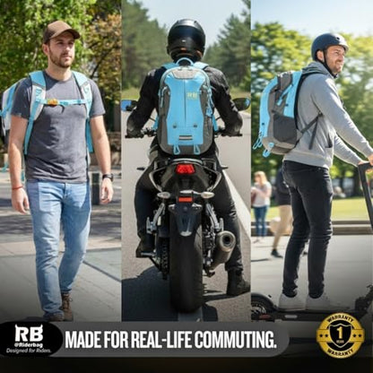 riderbag Reflective Motorcycle Backpack, Hi Viz Commuter Riding Bag | Designed by Riders for Everyday Rides with Laptop Compartment and Helmet Net. Built to Help You Be Seen. - color: Light Blue