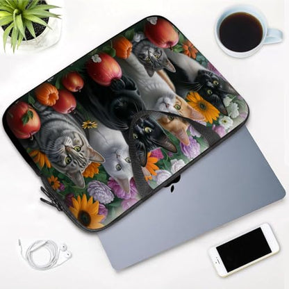 14 15 15.4 15.6 inch Laptop Handle Bag Computer Bag, Pouch Holder Notebook Sleeve Cover Soft Case Compatible for Dell,Lenovo,Toshiba HP, Asus Notebook-Cute Cat Flower Apple - color: Cute Cat Flower Apple