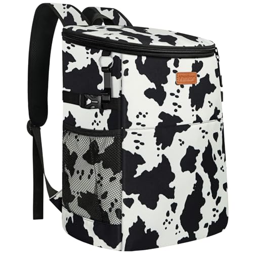 Camping Cooler Backpack 30 45 Cans, Soft Backpack Coolers Insulated Leak Proof Travel Cooler Bag Waterproof Lunch Picnic Beach Work Trip Thermal Bag Drink Beverage Beer Bag Cooler - color: Black White Pattern, size: 45 Cans