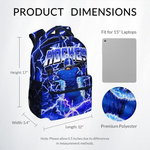 UNIKITTY Hockey Backpack for Boys Kids School Bag - 17 Inch Durable Sports Ice Hockey Bookbag for Youth Little Boys Elementary Middle School Students - color: Blue