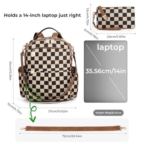 Checkered Backpack Purse Women Plaid Vegan Leather Fashion Travel Bag Large Designer Shoulder Handbag Commuter Brown (Plaid Brown) - color: Plaid Brown