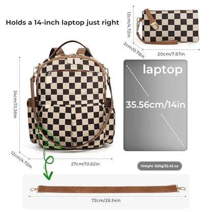 Checkered Backpack Purse Women Plaid Vegan Leather Fashion Travel Bag Large Designer Shoulder Handbag Commuter Brown (Plaid Brown) - color: Plaid Brown