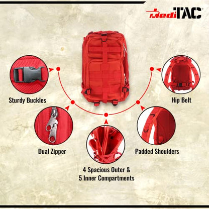 MediTac Tactical Assault Pack - First Aid Rucksack - 18" Military MOLLE Backpack - color: Red