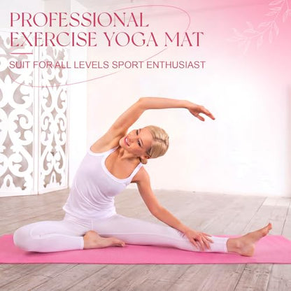 3 mm Thick Yoga Mat Bulk, Non Slip Exercise Workout Fitness Pad for Women Men, Gym Home Yoga Pilates, Easy to Clean, Sturdy PVC - color: Pink Series Color