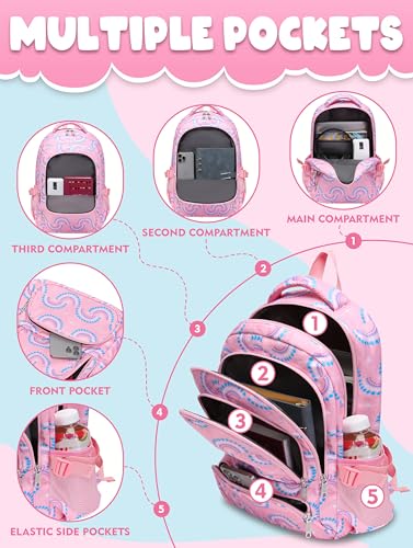 BLUEFAIRY Kids Backpacks for Boys Girls 17 Inch Elementary Primary Middle School Bookbags with Laptop Compartment Back to School Bags for Childs Age 6-8 Mochilas Escolares para Niños Niñas Peach Pink - color: Peach Pink