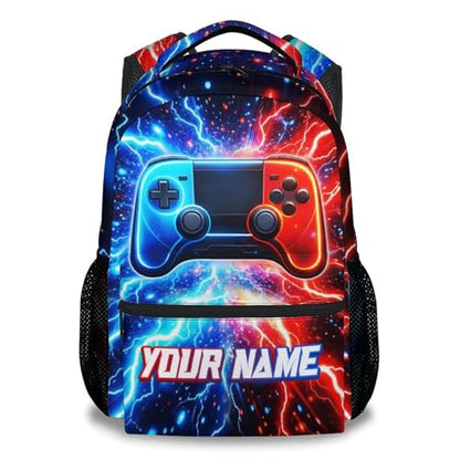 Custom Gamer Backpack for Boys - Personalized 17 Inch Kids Toddlers Bookbag, Lightweight Large Capacity Schoolbag for School Travel Camping - color: Gold