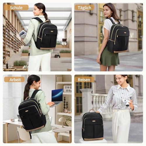 VNINE Laptop Backpack for Women 16 Inch Work Bag with Laptop Compartment Large Travel College Backpack | with Laptop Compartment - color: Black