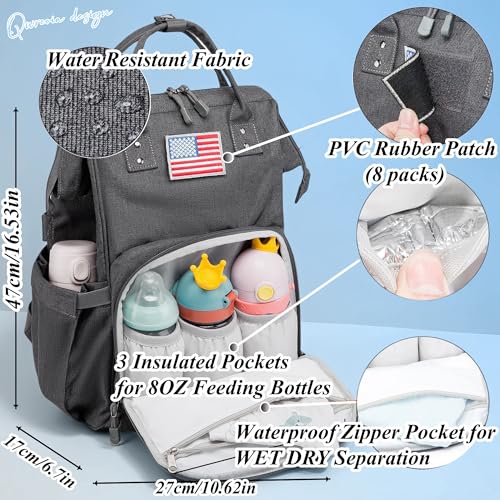 Diaper Bag Backpack for Dad and Mom with USB Charging Port Stroller Straps and Insulated Pocket,army military Travel Nappy Backpack (Dark Grey) - color: Black-grey