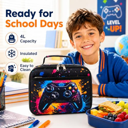 LEDAOU Lunch Box Kids Insulated Lunch Bag Girls Boys Toddler Reusable Lunchbox for School Picnic Hiking (Graffiti game console pattern) - color: Graffiti game console pattern