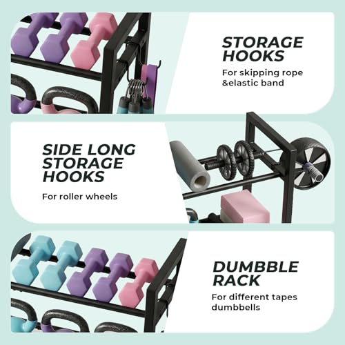 3 Tier Adjustable Dumbbell Rack, 31.5 Inch Length Dumbbell Weight Rack Stand for Home Gym Storage Organizer Dumbbells Kettlebell Up to 390 LB Capacity (Dumbbells Rack Stand Only) ﻿