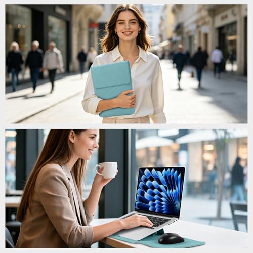 15-16 Inch Protective Laptop Sleeve Case with Stand, for MacBook Air 15" M5~M2 (2026-2023); MacBook Pro 16" M5~M1, Pro/Max(2026-2021), Matte PU Leather Laptop Case 15"-16" (Blue-Green) - color: Blue-Green, size: 15-16 Inch