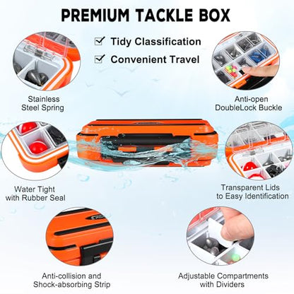 PLUSINNO 253/387pcs Fishing Gear Accessories Kit, Fishing Tackle Box with Tackle Included, Fishing Hooks, Fishing Weights Sinkers, Spinner Blade, Fishing Equipment for Bass Trout Bluegill Crappie - color: 253pcs Fishing Accessories Kit