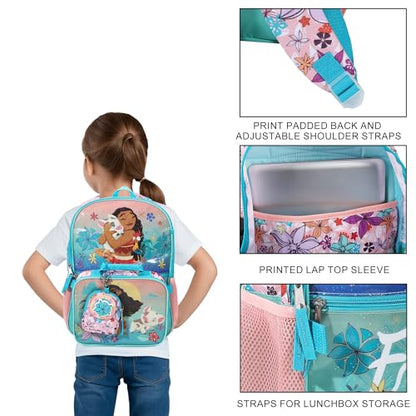 BIOWORLD Girls Moana Tropica Kids 5-Piece School Backpack (Little Kid/Big Kid) Blue One Size